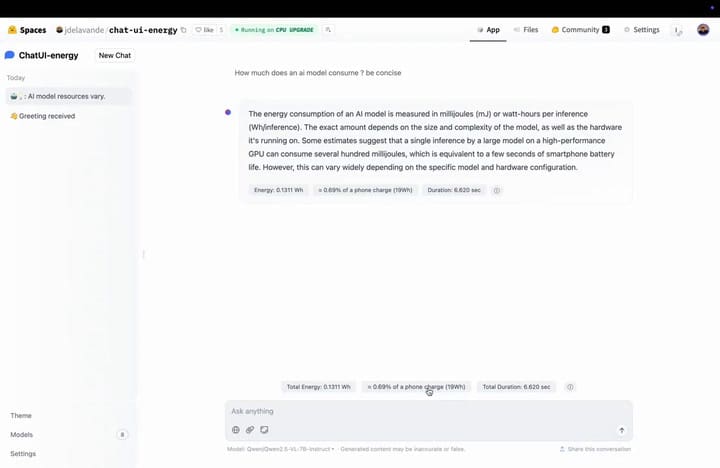Chat UI Energy Score