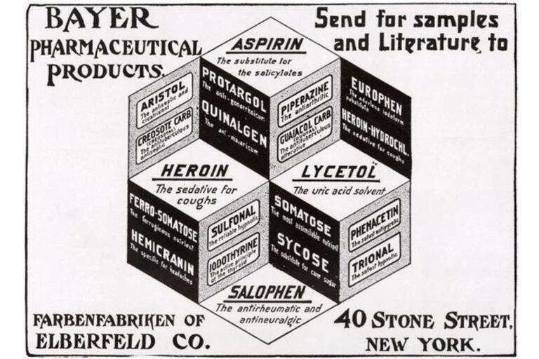 Algunos de los productos que vendía Bayer, además de la heroína