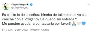 El pedido de ayuda de Diego Valoyes para los hinchas de Talleres (Twitter: @DiegoValoyes_)