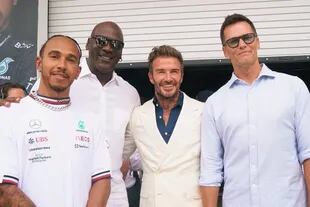 Lewis Hamilton, Michael Jordan, David Beckham and Tom Brady at the Formula 1 Grand Prix in Miami.