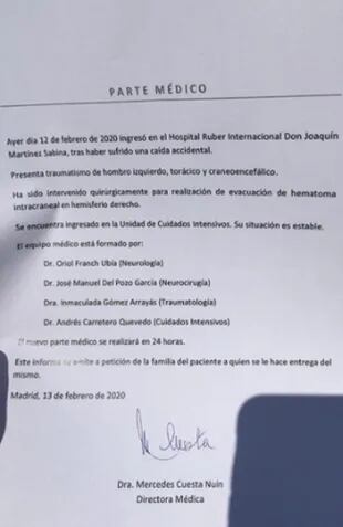 El primer parte médico del estado de salud de Joaquín Sabina