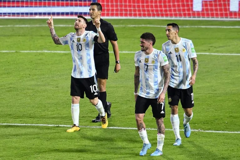 El festejo de Lionel Messi, durante la victoria de Argentina contra Venezuela