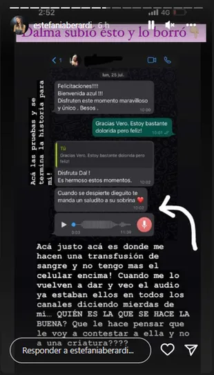 Dalma Maradona publicó un chat con Verónica Ojeda y lo eliminó. (Foto: Instagram @estefaniaberardi)