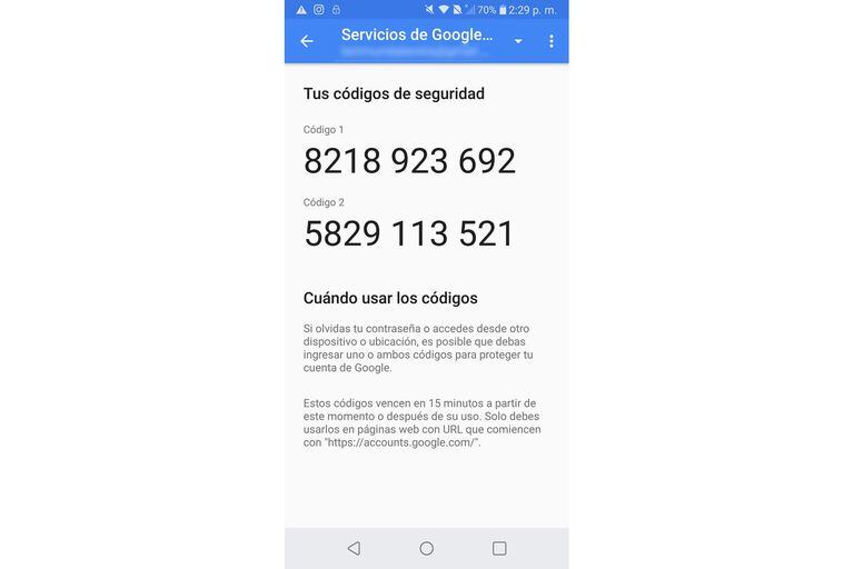 Códigos de 10 dígitos en un teléfono con Android