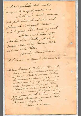 Nota de Manuel Moreno remitiendo copia de la protesta al gobierno británico, del 17 de agosto de 1833