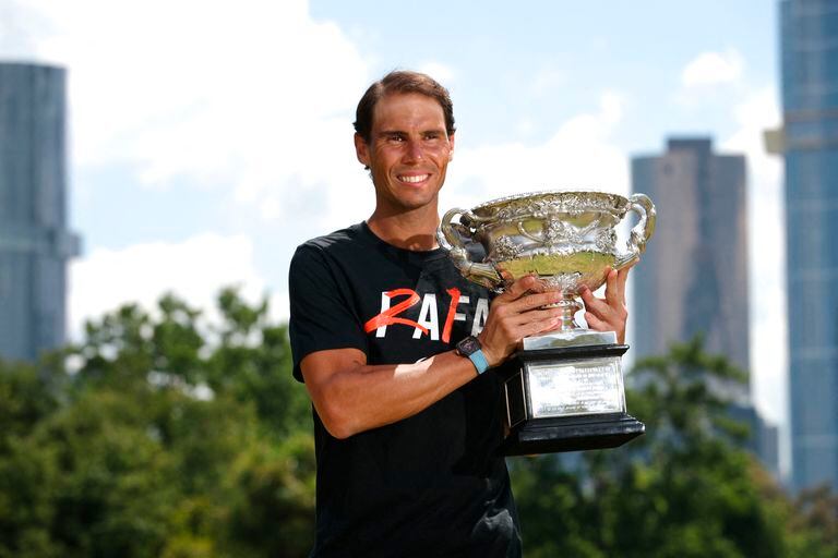 Rafael Nadal, in Melbourne, with the Australian Open champion trophy.
