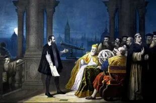 Galileo mostrándole su telescopio al dux (o dogo) de Venecia Leonardo Donato (pintado por H. J. Detouche)