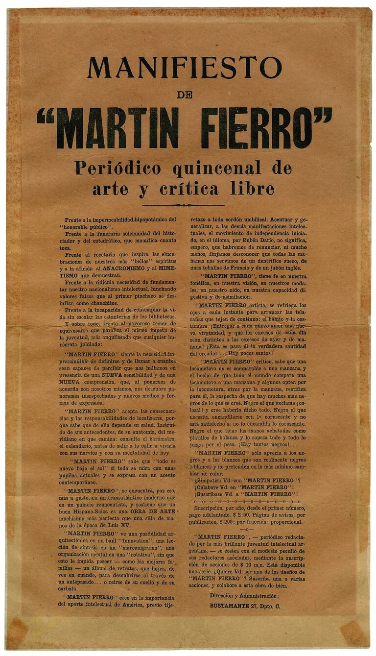 Oliverio Girondo: Manifiesto de Martín Fierro, Buenos Aires: Martín Fierro, 1924.