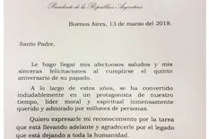 Macri saludó a Francisco con una carta por su quinto aniversario como papa