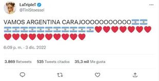 El tuit de Tini Stoessel tras la victoria argentina ante Australia