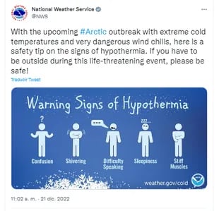 The National Weather Service has warned that there are signs to identify cases of hypothermia