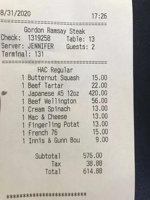 La increíble factura que recibió luego de comer en un restaurante del chef Gordon Ramsay
