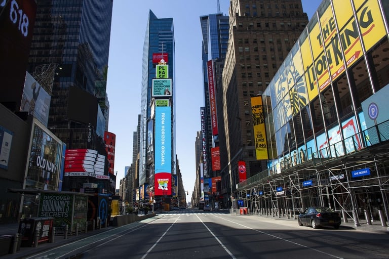 Times Square sin el frentico ritmo que caracteriza a Nueva York por la pandemia de coronavirus