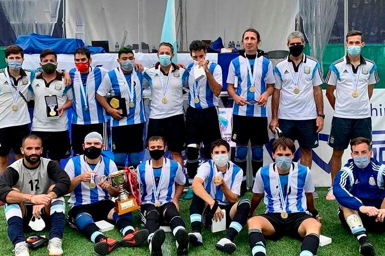 El seleccionado argentino de fútbol para ciegos, luego de su coronación en el Grand Prix de Tokio, jugado en junio de 2021