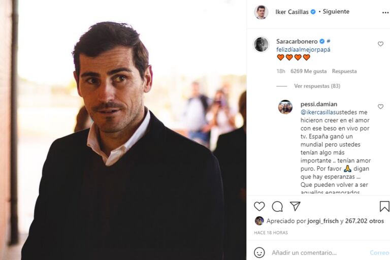 Sara Carbonero le comentó una fotografía a Iker Casillas con un tierno mensaje por el Día del Padre
