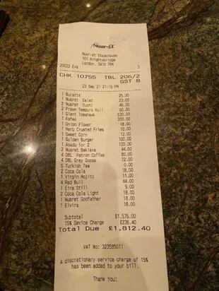 El ticket del restaurante de "Bae Salt" por el que el chef volvió a ser viral