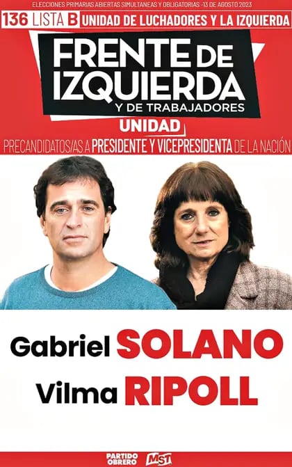 La boleta encabezada por Gabriel Solano, del Frente de Izquierda