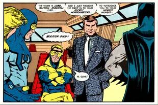 Así se presentaba Maxwell Lord ante Batman en el número tres de la Liga de la justicia (1987)