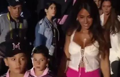 Antonela Rocuzzo en la presentación de Messi en Miami