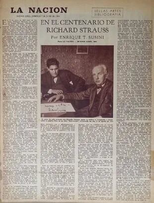 Enrique Susini escribió especialmente para el diario LA NACION, incluso hizo una entrevista a Richard Strauss