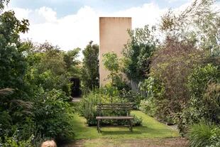 El jardín de atrás, más amplio, con distintos viburnum, saucos, budleias, persicarias, rosas y abutilones