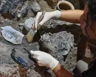 Los trabajos de los arqueólogos en Pompeya. (Parco Archeologico di Pompei via AP)
