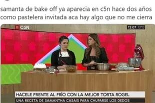 El tuitero Alejo Agustín rescató una foto donde se ve a Samanta mientras elabora una torta Rogel en un programa televisivo