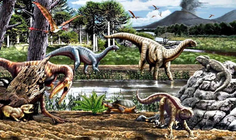 Reconstrucción de la fauna que convivió con el yelaphomte y el pachagnathus