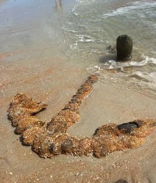 The anchor measures just over two meters and weighs approximately half a ton