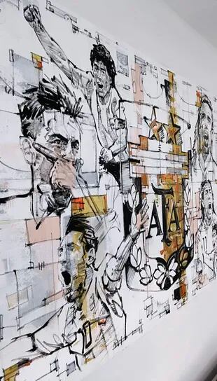 Messi, Dybala, Maradona, Batistuta y Tevez en otro de los murales