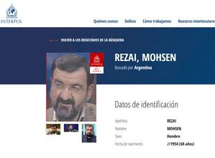 Mohsen Rezai, en la página de los más buscados de Interpol