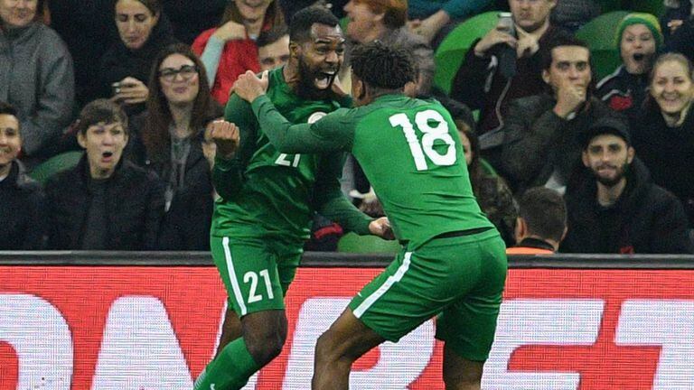 Festejo del tercer gol de Nigeria
