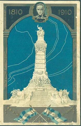 Postal del Centenario. El monumento no llegó a construirse, pero ilustró varias postales de la época.