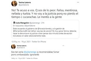 Julia Mengolini trató de "ignorante" a Yanina Latorre y se cruzaron en Twitter