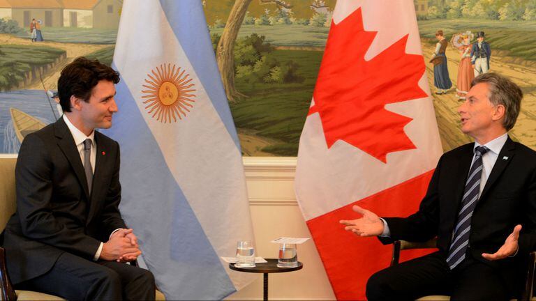 El presidente de Canadá, Justin Trudeau, y Mauricio Macri