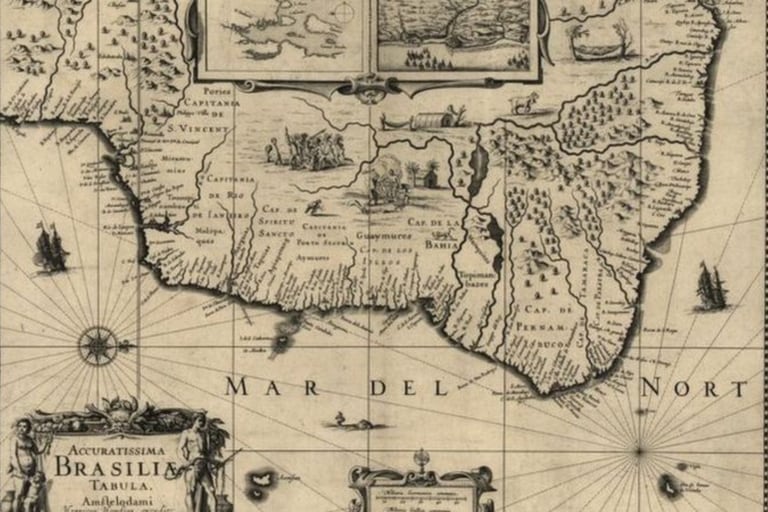 Mapa de Brasil que muestra los buques insignia en 1630
