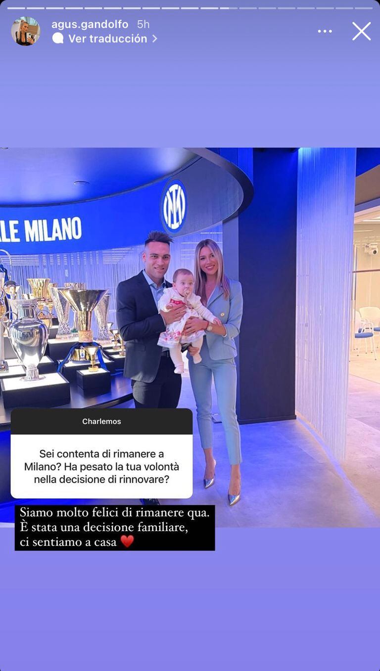 La novia de Lautaro se mostró feliz por seguir en Milán