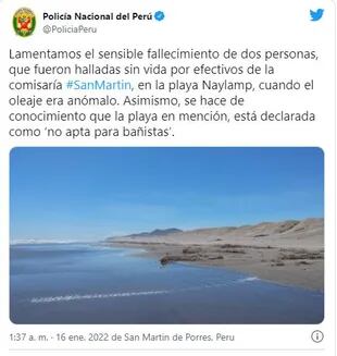 A más de 10.000 km de distancia de la erupción, dos personas se ahogaron en una playa del norte de Perú.