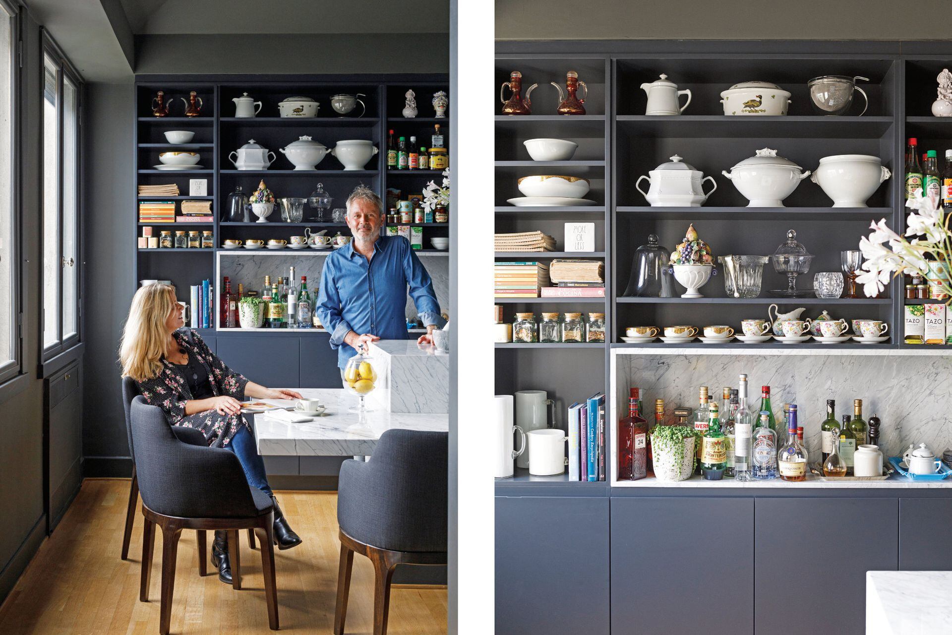 Jorge Cermesoni y Mariel, su mujer, retratados en la cocina, el espacio donde él despliega su gusto por preparar y recibir.