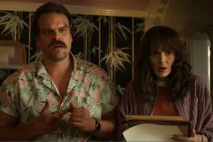 In the happier times of season three, Sheriff Hopper (David Harbour) and Joyce (Winona Ryder)