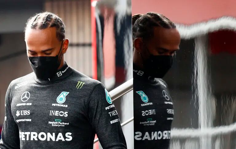 En el primer test de pretemporada, en Montmeló, la cara de Lewis Hamilton ya mostraba signos de preocupación por el rendimiento del modelo Mercedes W13