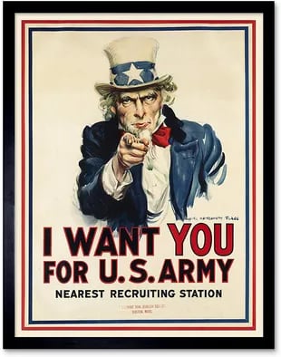 El conocido poster de Flagg de 1917, para invitar a los soldados a alistarse
