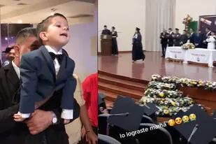 Se graduó de la universidad y un grito de su hijo desde el público se hizo viral