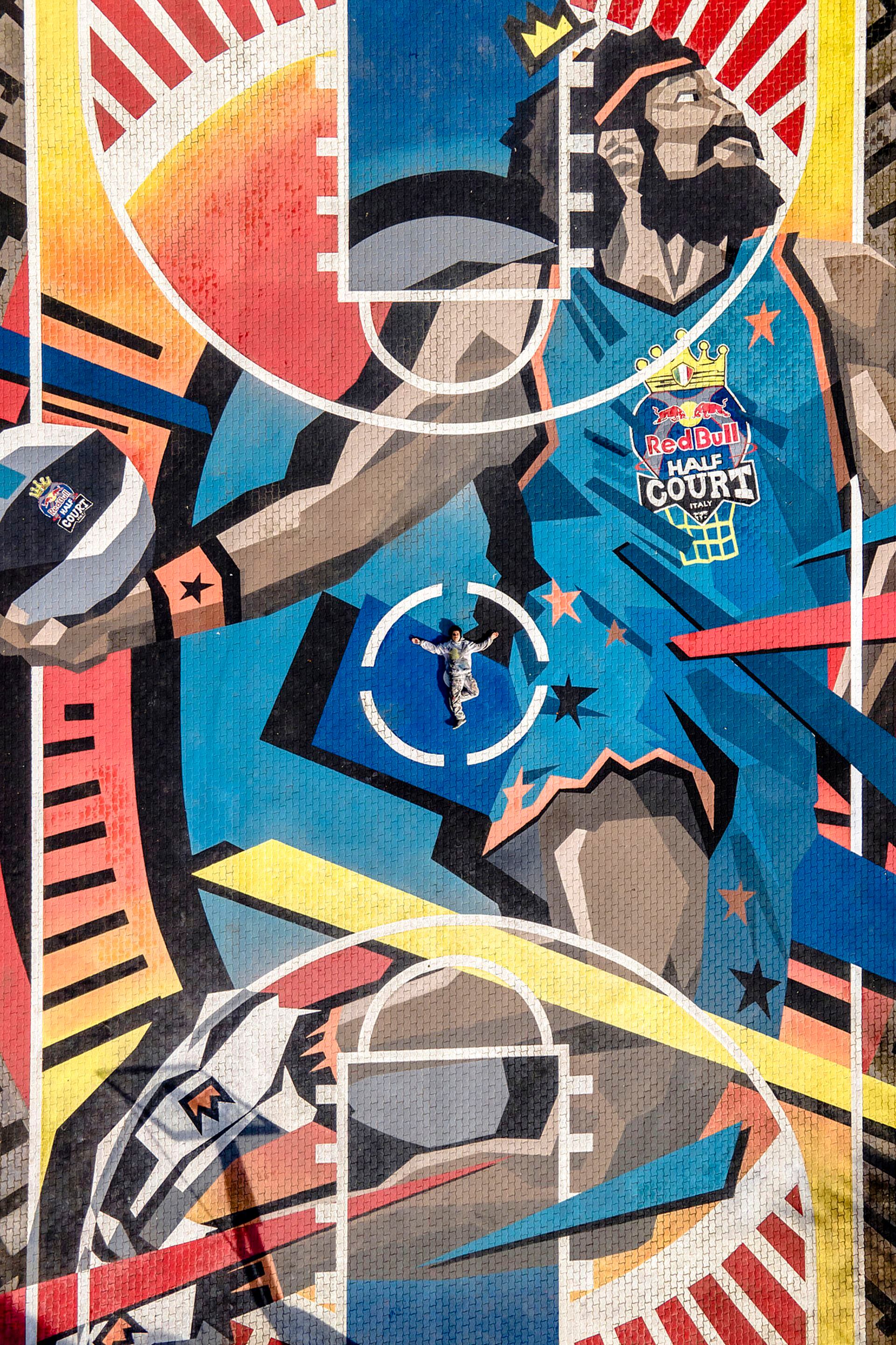 PISKV poses for a portrait on the Red Bull Half Court basketball court in Rome, Italy