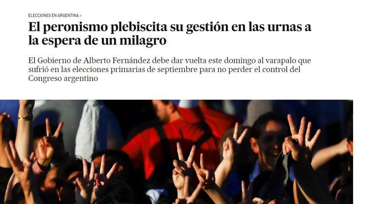 El País de España abre su edición para América con las elecciones legislativas y las tilda de "plebiscito"