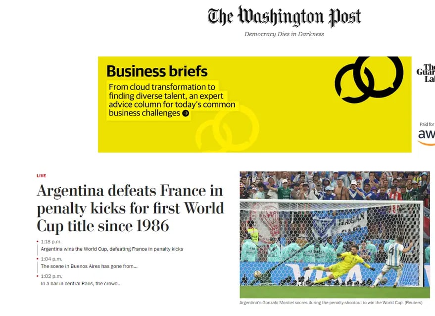 Así tituló The Washington Post el triunfo argentino