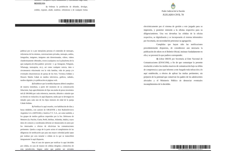 El documento judicial que prohíbe la mención de la relación de Horacio Cabak y Verónica Soldato en los medios