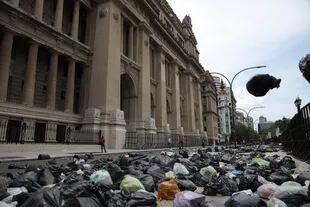 Tiraron bolsas de basura frente al Palacio de Tribunales