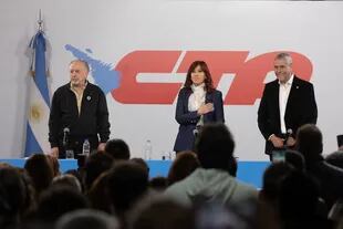 Hugo Yasky, Cristina Kirchner y Jorge Ferraresi, en el acto de la CTA, en Avellaneda