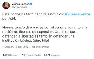 Viviana Canosa comunicó su renuncia a través de un hilo de Twitter (Foto: Twitter @vivianacanosaok)